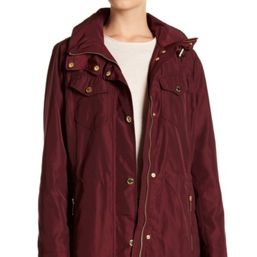 MICHAEL Michael Kors Burgundy Hooded Raincoat Sz L